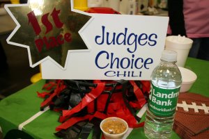 Landmark Bank “Tailgaters” won the Judges’ Choice top prize for their mild chili–a white chili.