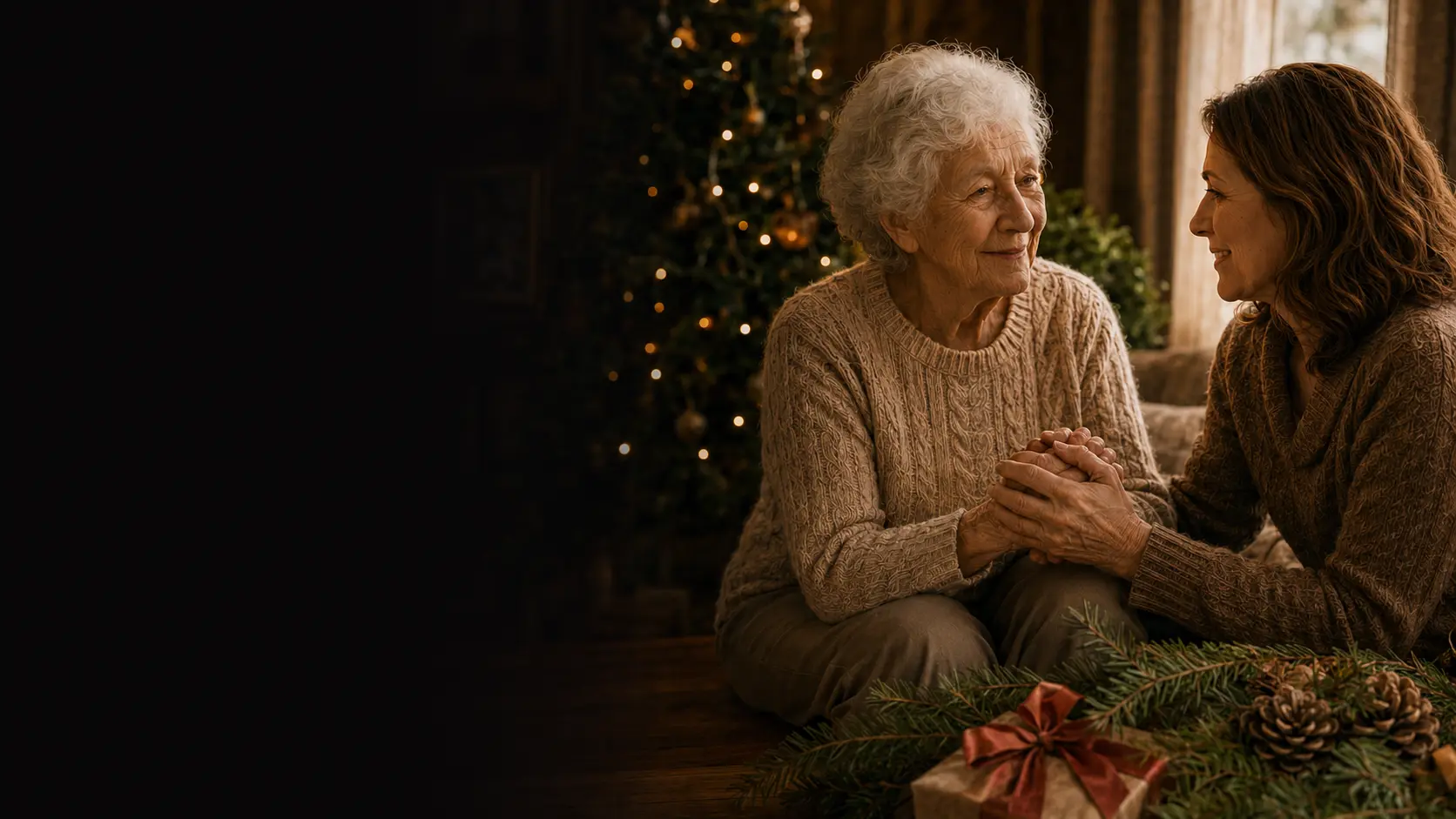 A hospice patient sharing a warm holiday moment with a family member